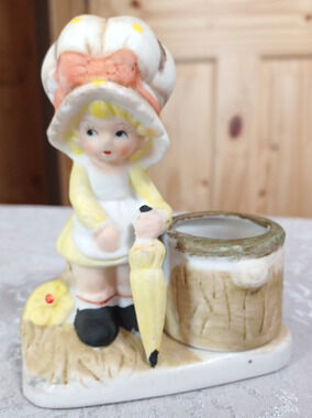VTG Jasco Little Luvkins Girl Bonnet Umbrella Candle Toothpick Holder